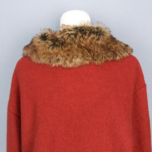 Evan-Picone Women's 100% Wool Faux Fur Collar sweater, Pumpkin/Rust, buttons. - Picture 7 of 11